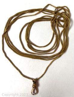 14k Yellow Gold Long Double Chain with Fob Holder.  5.2 grams.