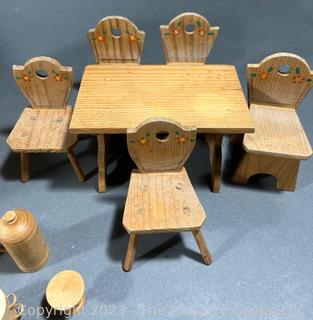 Group of Folk Art Treenware and Doll House Furniture