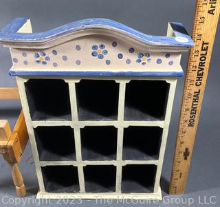 White Painted Shelf with Cubby Holes and Wood Miniature Doll House Bed Frame.