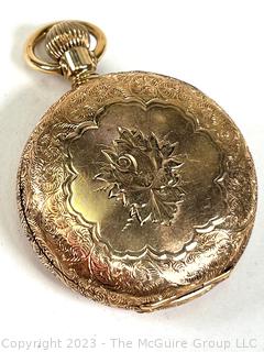 Ladies Elgin Pocket Watch in 14K Gold Fancy Case. 38g total weight