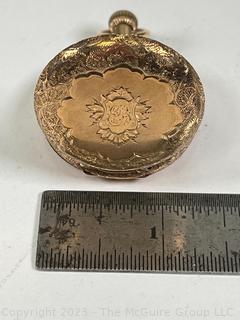 Ladies Elgin Pocket Watch in 14K Gold Fancy Case. 38g total weight