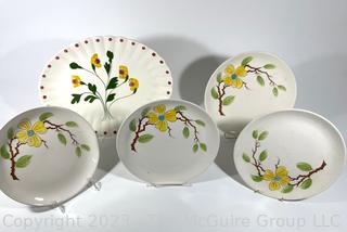 Five (5) Hand Painted Porcelain Plates and Platters in Dogwood Pattern