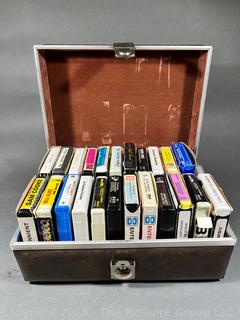 Selection of 8-track tapes, mostly Country and Western music in carrying case