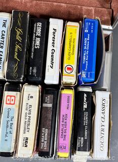 Selection of 8-track tapes, mostly Country and Western music in carrying case