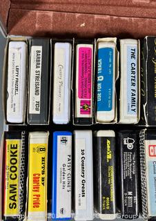 Selection of 8-track tapes, mostly Country and Western music in carrying case