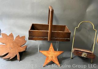 Four (4) Decorative Wood Pieces Including Wall Mount Shelves and Tray