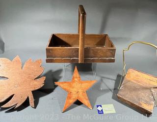 Four (4) Decorative Wood Pieces Including Wall Mount Shelves and Tray