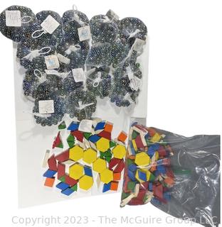 Wooden Pattern Blocks And Unopened Marbles