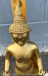 Gilt Painted Cast Iron Standing Thai Buddha Statue.  22" tall 