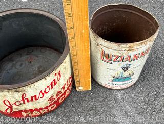 Two (2) Vintage Tins Including Johnsons Satin Hard Candy and Luzianne Coffee.