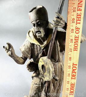 Cast Spelter Base Metal Sculpture of North African Moorish Musician.  22" tall.  