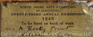 Gilt Framed Oil on Canvas Titled "A Rocky Point" Signed by Artist Lilian Giffen (1872-1950).  Originally shown at the 1945 North Shore Art Exhibition of Gloucester, MA.  17" x 19".  