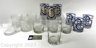 Clear Crystal Etched Squirrel Rocks Glassware and Cruise Ship Glassware. 