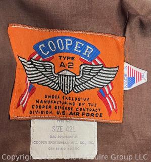 US Air Force Brown Leather Bomber Flight Jacket Made by Cooper Type A2 Size 42L