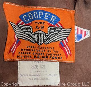 US Air Force Brown Leather Bomber Flight Jacket Made by Cooper Type A2 Size 42L