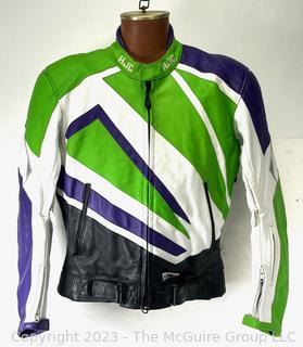 Cirotech HJC Leather Motorcycle Jacket in White Green Purple, Men's Size 44