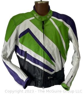 Cirotech HJC Leather Motorcycle Jacket in White Green Purple, Men's Size 44