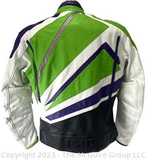 Cirotech HJC Leather Motorcycle Jacket in White Green Purple, Men's Size 44