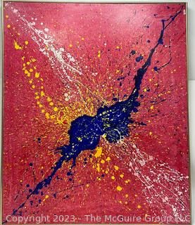 Framed Abstract Acrylic Paint on Canvas Titled "Explosion" by Leon Clements.  41" x 47" 