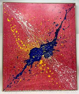 Framed Abstract Acrylic Paint on Canvas Titled "Explosion" by Leon Clements.  41" x 47" 