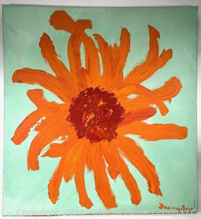 Oil On Canvas Of Bright Orange Flower By Artist Dorothy Self 36 x 38 1/2". 