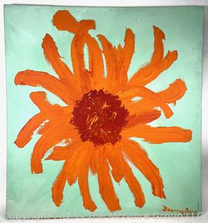 Oil On Canvas Of Bright Orange Flower By Artist Dorothy Self 36 x 38 1/2". 