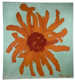 Oil On Canvas Of Bright Orange Flower By Artist Dorothy Self 36 x 38 1/2". 