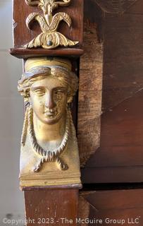 Regency Style Ormolu-Mounted Commode Chest of Drawers with Marble Top.  Crack in Marble and Missing Veneer.  51" x 26" x 38"