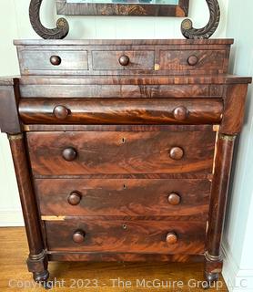 Federal Period Mahogany Dresser with Mirror.  Some veneer damage.  35" x 42" x 69".