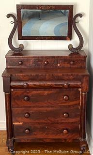 Federal Period Mahogany Dresser with Mirror.  Some veneer damage.  35" x 42" x 69".