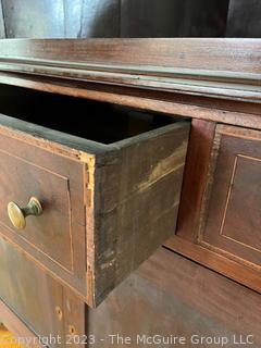 Georgian Mahogany Chippendale Corner Cupboard Cabinet with Glass Doors.  95" tall, 54" wide, 23" deep.  One decorative panel loose