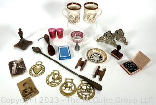 Junk Drawer Collection Including Horse Brasses. 