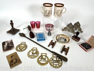 Junk Drawer Collection Including Horse Brasses. 