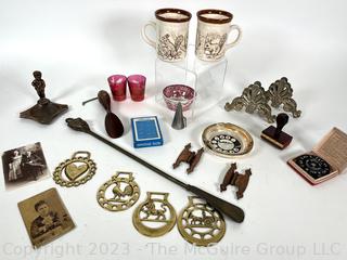 Junk Drawer Collection Including Horse Brasses. 