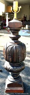 Carved Wood Newel Post Table Lamp.  One of pair being offered.  28" tall.