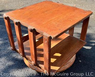 Mission Oak Arts and Crafts Revolving Bookcase Side Table.  21" square and 19" tall.