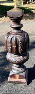 Carved Wood Newel Post Table Lamp.  One of pair being offered.  28" tall.