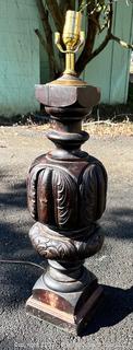 Carved Wood Newel Post Table Lamp.  One of pair being offered.  28" tall.