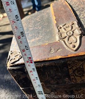 19th Century Pressed Tin and Wood Humpback Steamer Trunk with Lift Out Tray. 26" x 15" x 16"