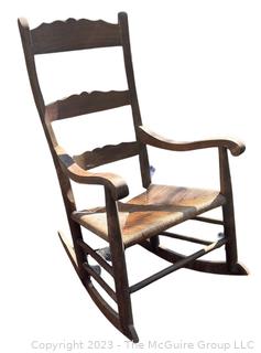 Shaker Style Rocking Chair with Ladder Back and Rush Seat and Arms