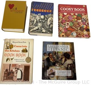 Five (5) Vintage Cook Books Including Last Meal on the Titanic.