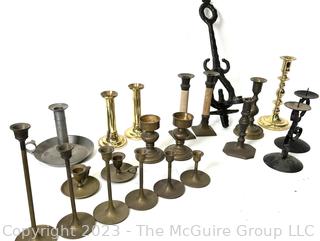 Large Collection of Metal Candlesticks