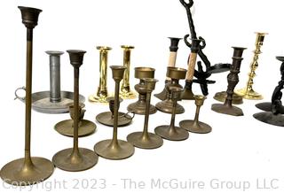 Large Collection of Metal Candlesticks