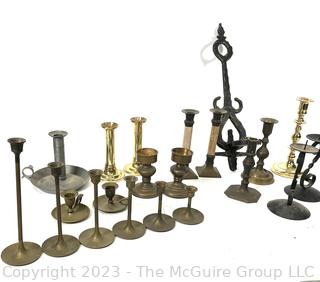 Large Collection of Metal Candlesticks