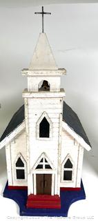 Three (3) Victorian House and Church Shaped Wooden Bird Houses.