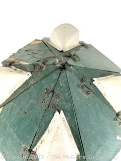 Green & White Primitive Handmade Amish Circular Wooden Birdhouse. 