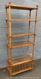 Faux Bamboo Étagère with Five (5) Caned Shelves with Glass Inserts. 29" W x 77" T x 13" D