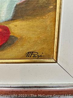 Framed Oil on Canvas Still Life Signed by Listed Artist Massimo Pasi.  Measures 19" x 15"