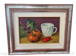 Framed Oil on Canvas Still Life Signed by Listed Artist Massimo Pasi.  Measures 19" x 15"