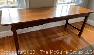 Primitive 18th Century French Cherry Refectory Table with End Stretchers and Drawer.  28"D x 80"W x 29"T